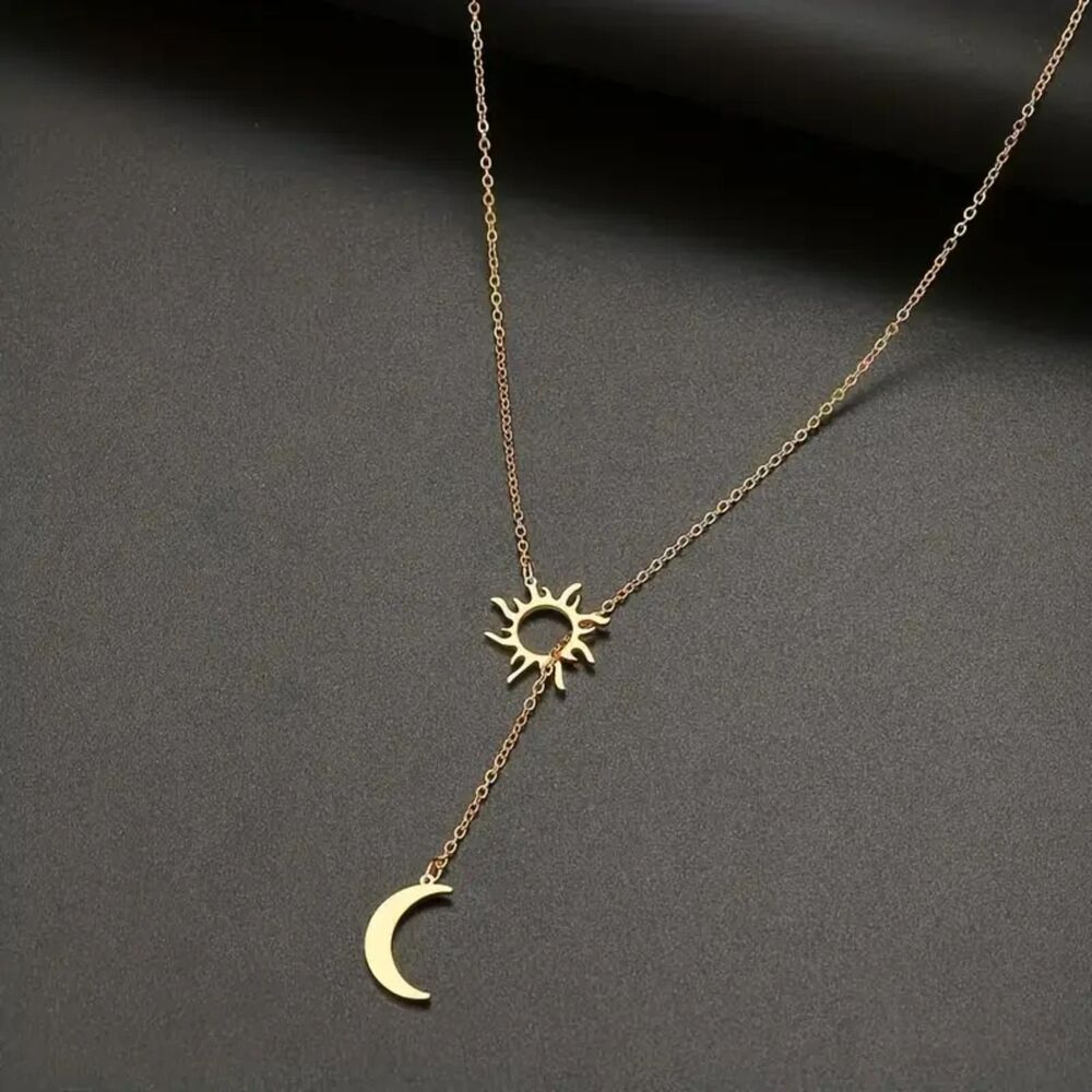 "Mackenzie" Sun and Moon Gold Y Chain Celestial Cut Out Drop Necklace
